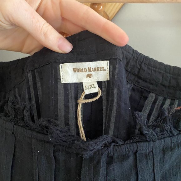 NWOT World Market Black Boho Embroidered Tie Strap Wide Leg Crop Jumpsuit - Picture 3 of 5